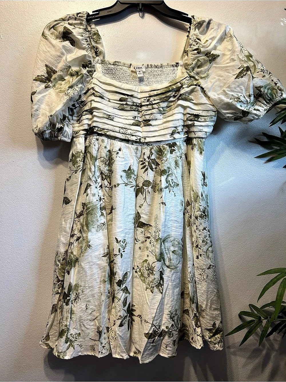 Urban Outfitters Floral Mini Dress in Green & White